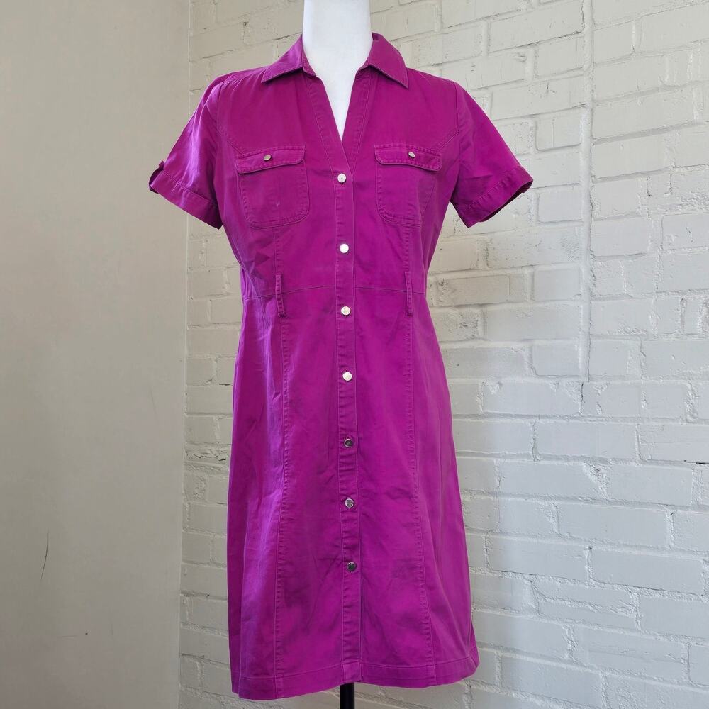 Magenta Indie Sleaze Y2k Utility Shirt Dress┃Button-Front Safari Chic┃Apt 9 ┃8